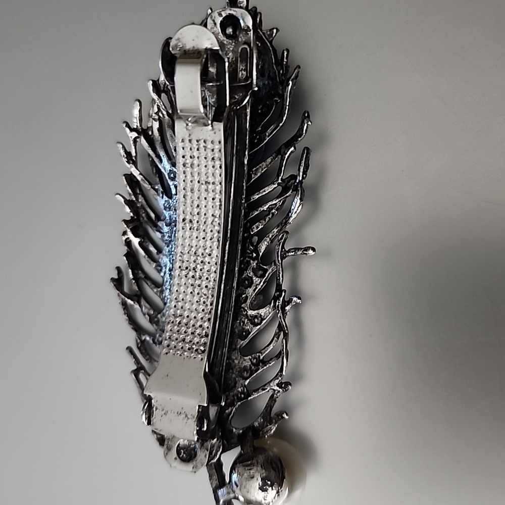 SILVER and  BLUE  Feather Hair Accessory with Peacock Design - Picture 2 of 5